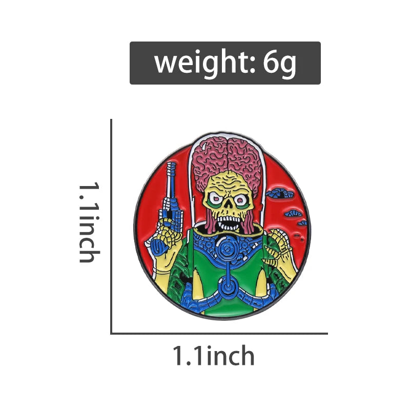 Cartoon Alien Brain Brooch Pin Halloween Enamel Jewelry Badge