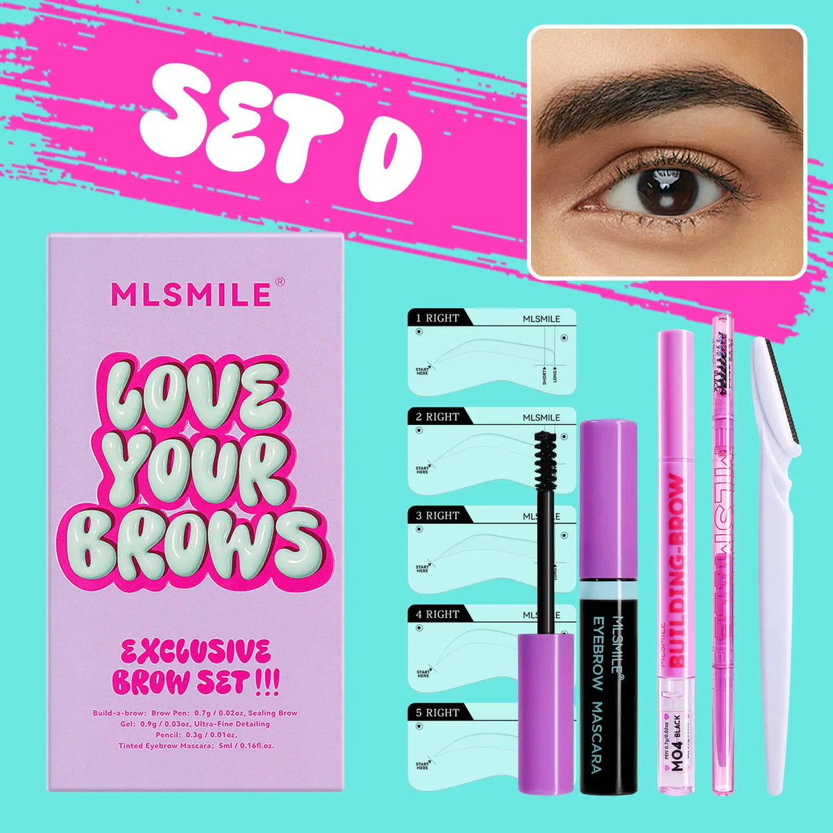 2-in-1 Eyebrow Shaping Pencil & Razor Set with Dual-Ended Dye Pen - Multiple Colors