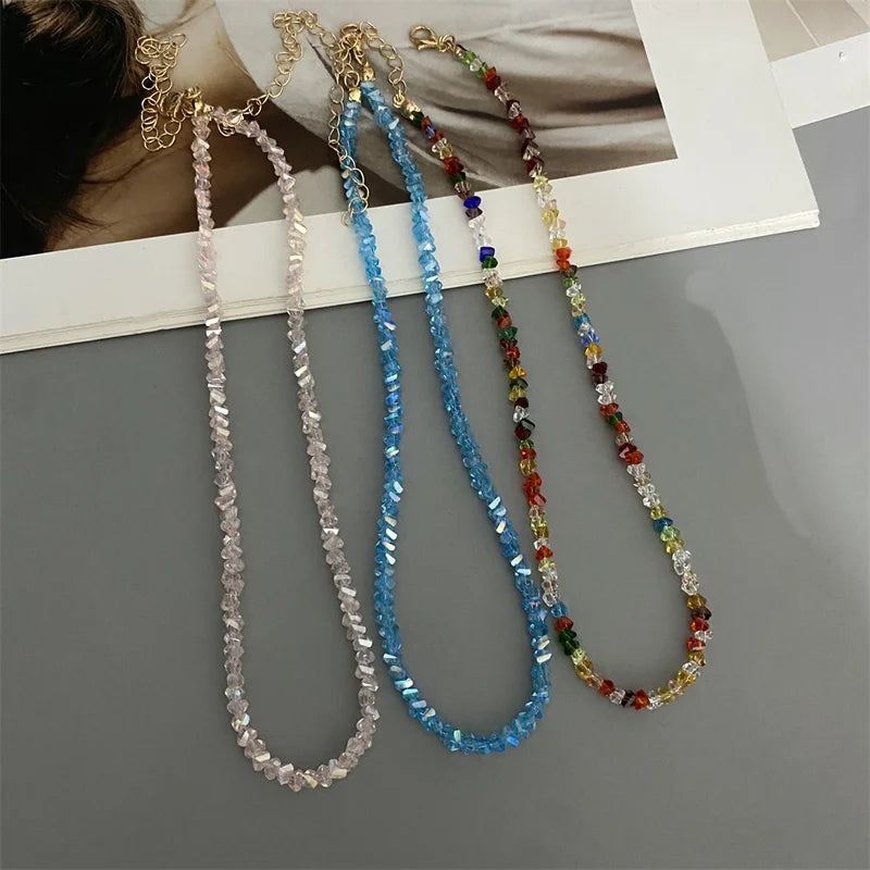 Multi-Cut Glass Crystal Beaded Choker Necklace for Women Triangle Transparent Jewelry