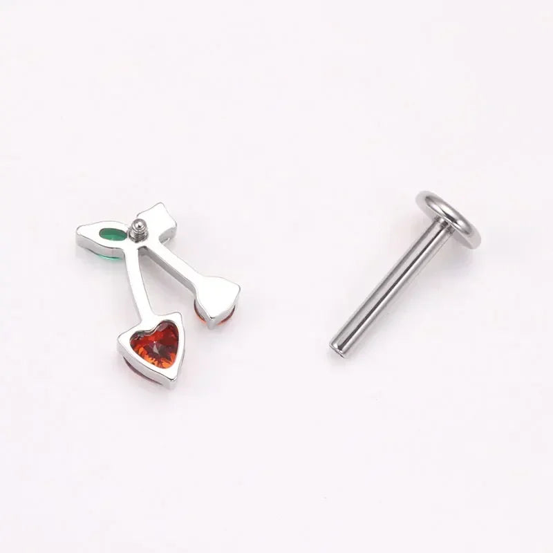 Titanium Lab Piercing Earrings Heart CZ 16G 18G Labret Ear Helix Body Jewelry