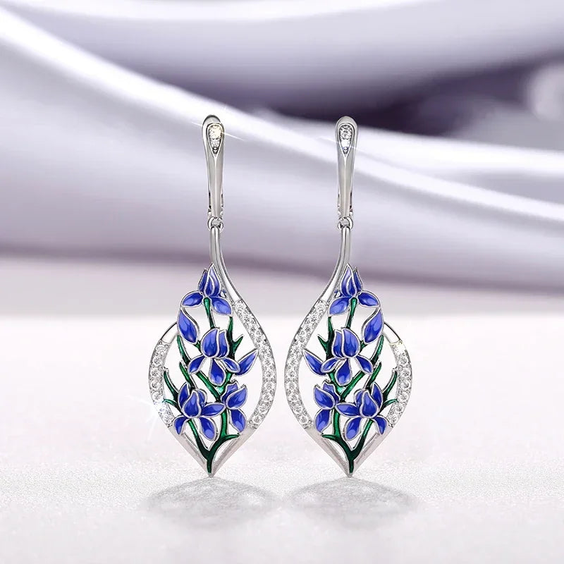 Elegant Purple Flower Pendant Earrings for Women Wedding Party Jewelry