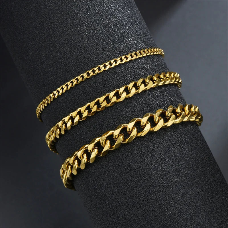 Hip Hop Stainless Steel Cuban Chain Bracelet for Women & Men 3 5 7mm Jewelry