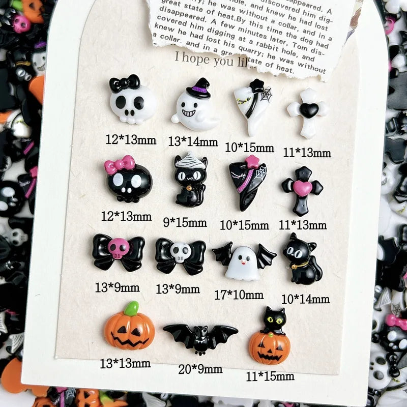 Halloween Nail Art Resin Charms Mix - Ghost, Pumpkin, Cartoon Nail Decor for DIY Nails