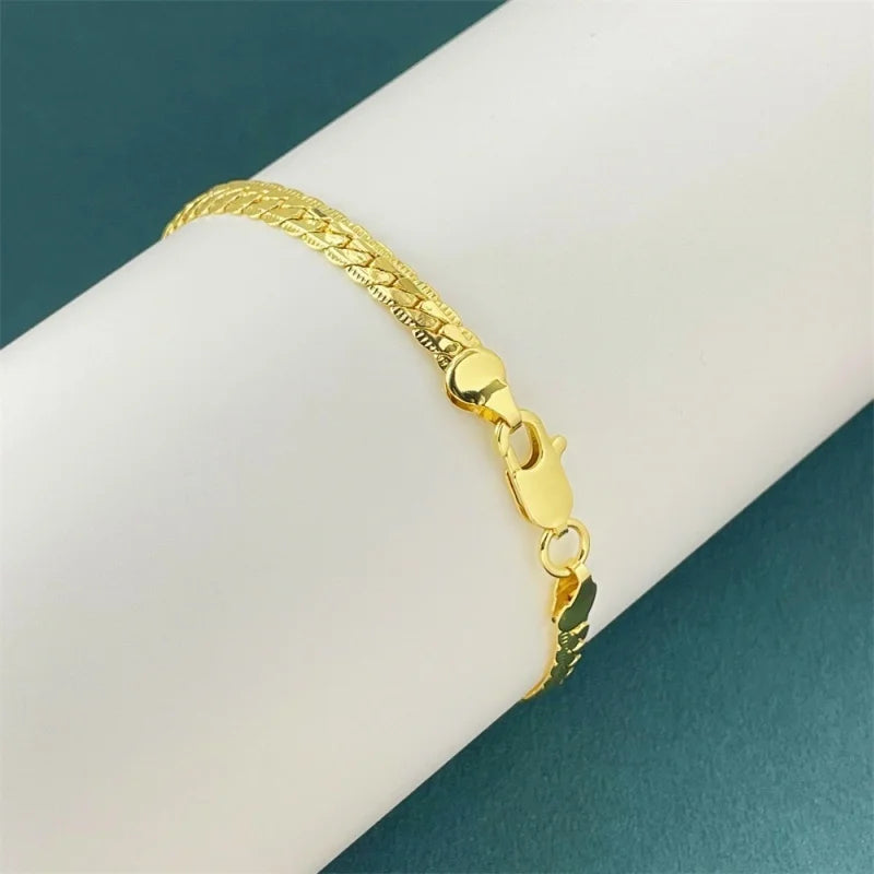 925 Sterling Silver 18K Gold Embossed Bracelet for Men Women - Wedding Gift