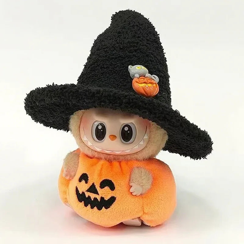 Plush Halloween Pumpkin Costume Set for 17cm Labubu Doll Accessories, Colorful Dress Up Outfit
