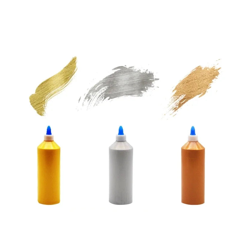 500ml Metallic Acrylic Paint Set - Gold Silver Copper Waterproof Craft Paint