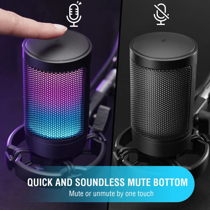 Gaming USB Microphone with Pop Filter Shock Mount & Gain Control for Streaming