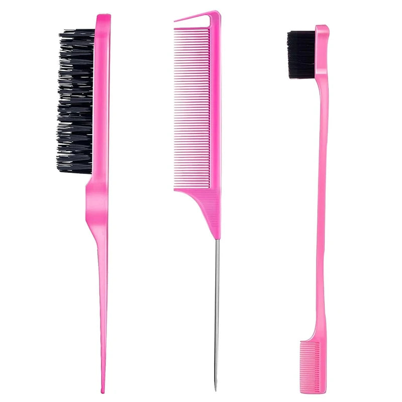 3-Piece Hair Comb Kit Fine Tooth Dual Edge & Bristle Brush for Hair Styling