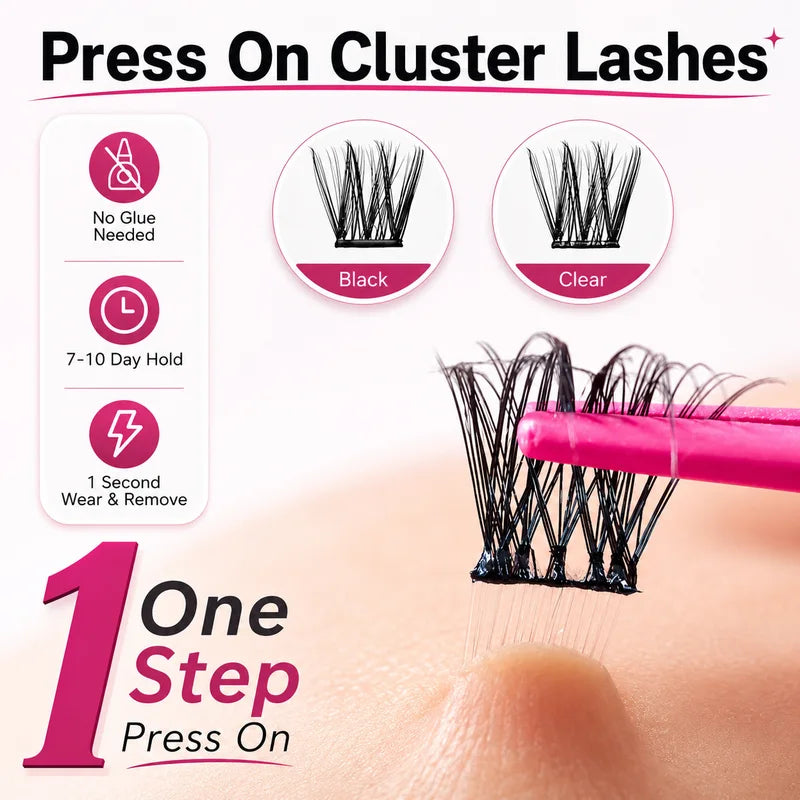 Self-Adhesive Eyelash Clusters - Reusable Wispy Press-On False Lashes