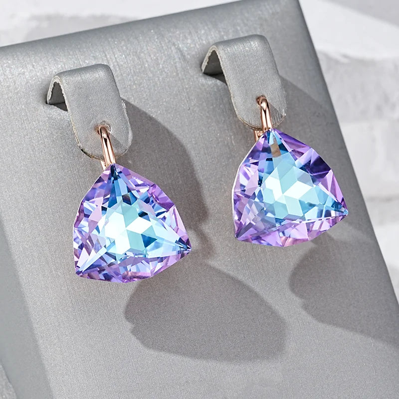 Colorful Stone Women's Drop Earrings in Rose Gold - Geometric Zircon Jewelry