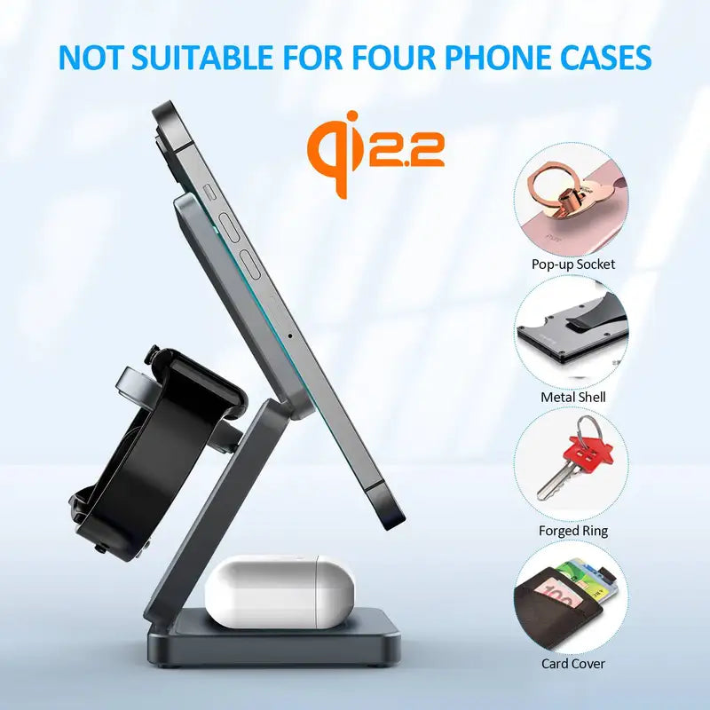 Foldable 3-in-1 Magnetic Wireless Charging Station for iPhone, AirPods & Smartwatch