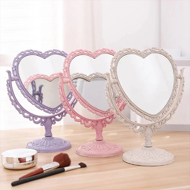 Heart-Shaped Double-Side Makeup Mirror with Stand - Portable Vanity Mirror for Women