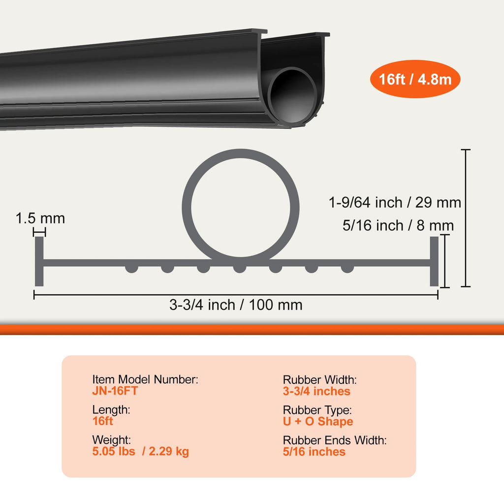 Garage Door Weather Seal with U-Shape & O-Ring - Universal Rubber Strip 3m-6m