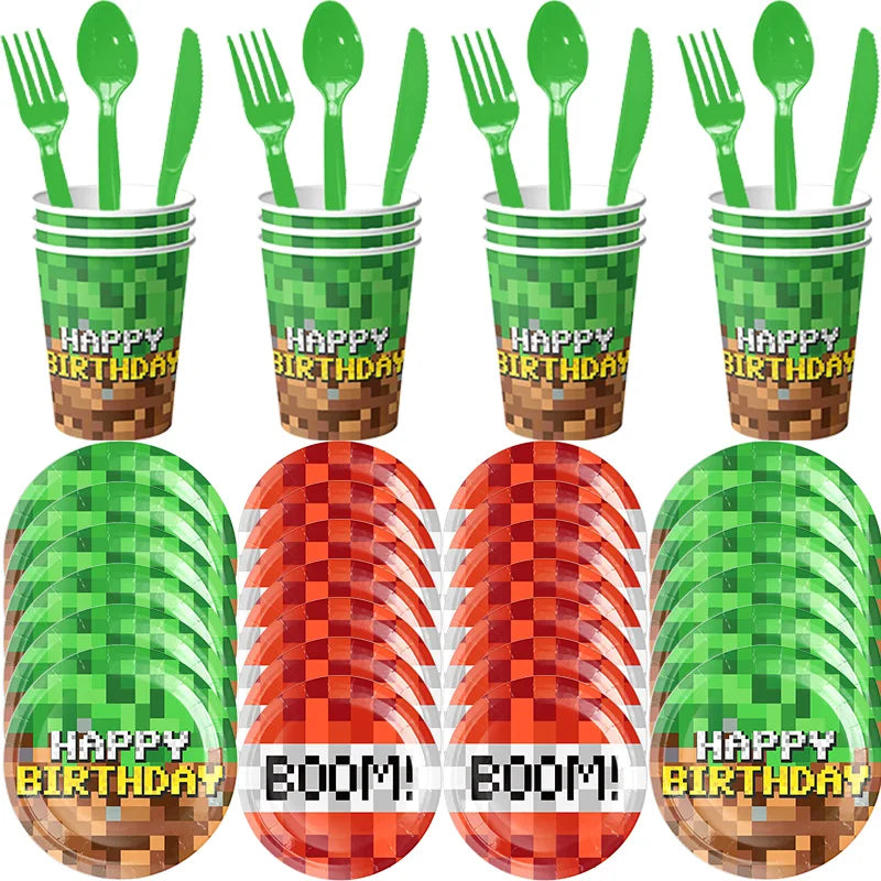 Children's Birthday Party Paper Tableware Set - Plates Cups Napkins & Decorations