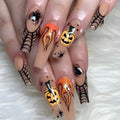 Halloween Press-On Nails with Skull Spider French Full Cover Fake Tips - 24pcs