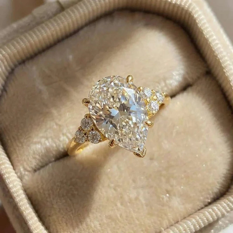 Sterling Silver Pear Shape Zirconia Wedding Band for Women - Gold Color Proposal Ring