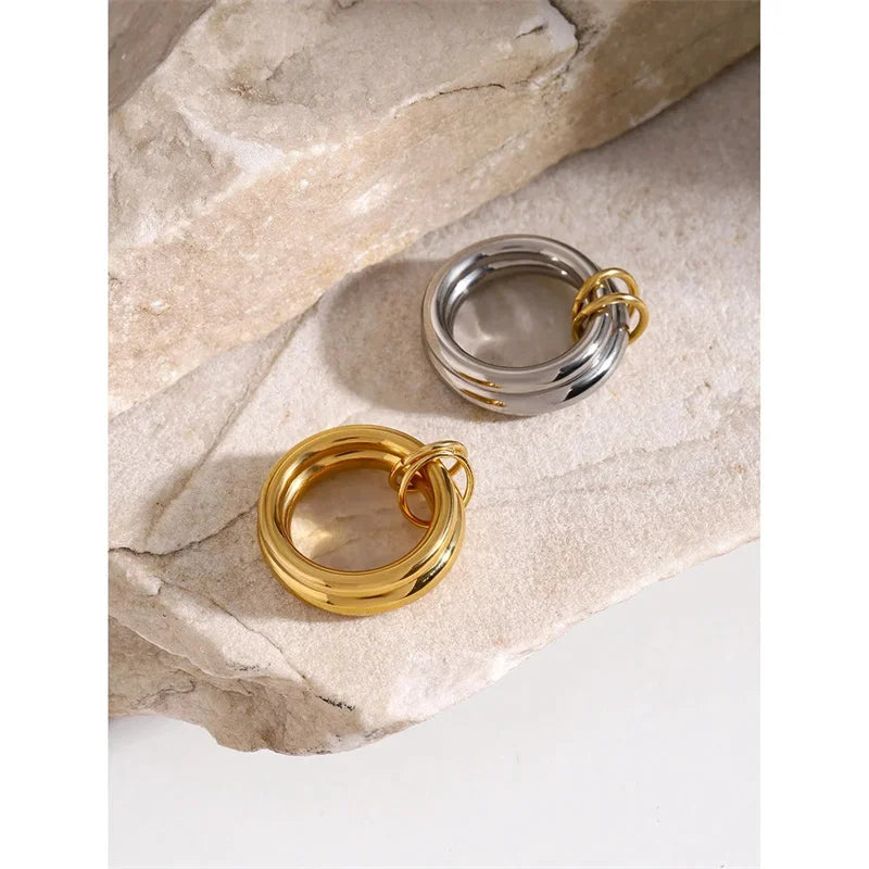 Unique Geometric Stainless Steel Ring for Women - Waterproof Fashion Jewelry