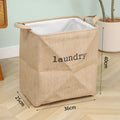 Large Capacity Foldable Jute Laundry Basket with Handle - Light Luxury Home Storage