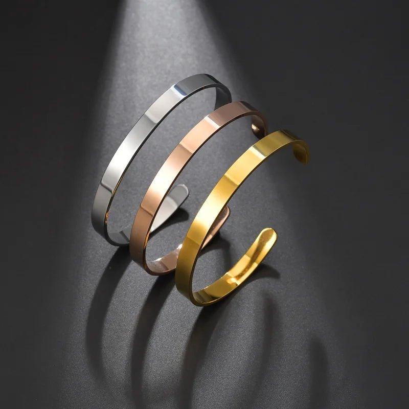 Unisex Punk Couple Bracelets Stainless Steel Gold Plated Bar Cuff Jewelry