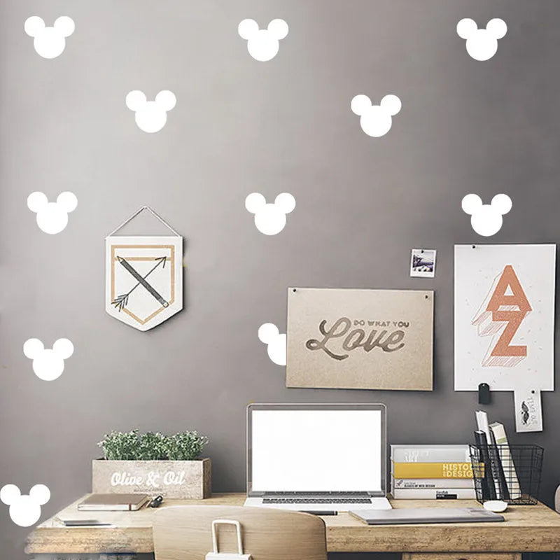 24PCS Cartoon Mouse Head Wall Decals for Kids Room & Home Decor - Removable & Waterproof