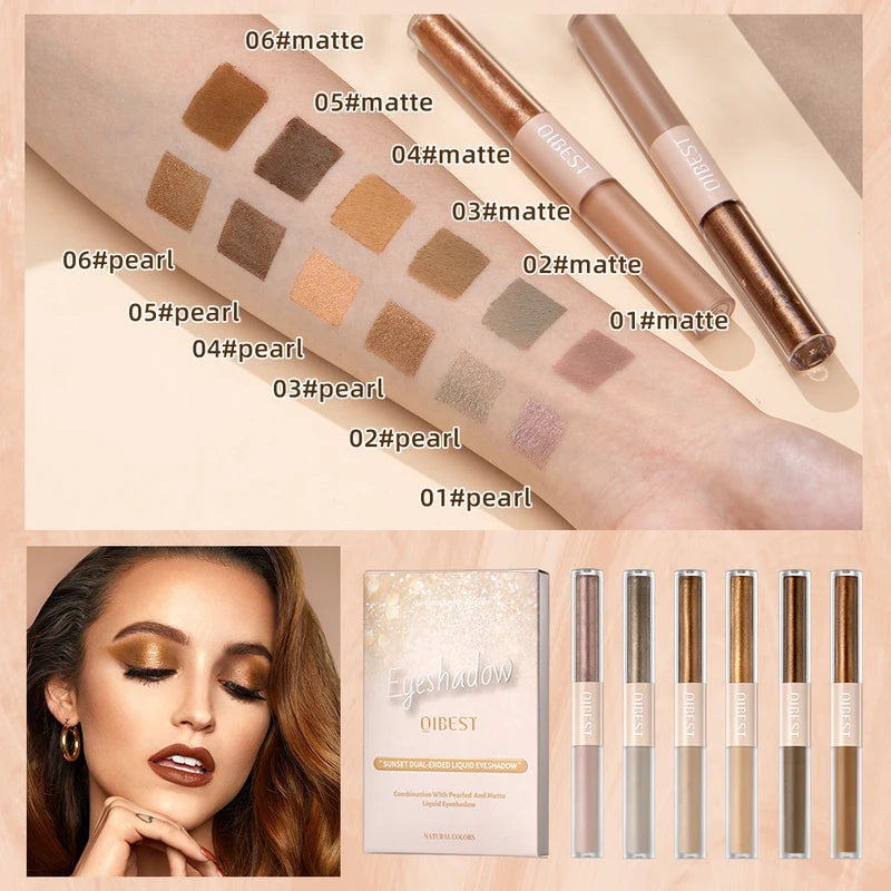 Double Head Glitter Matte Liquid Eyeshadow Set - Long Lasting 6 Colors