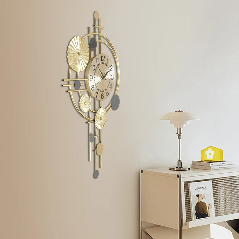 Modern Gold Wall Clock 45x78cm Silent Non Ticking Living Room Decor