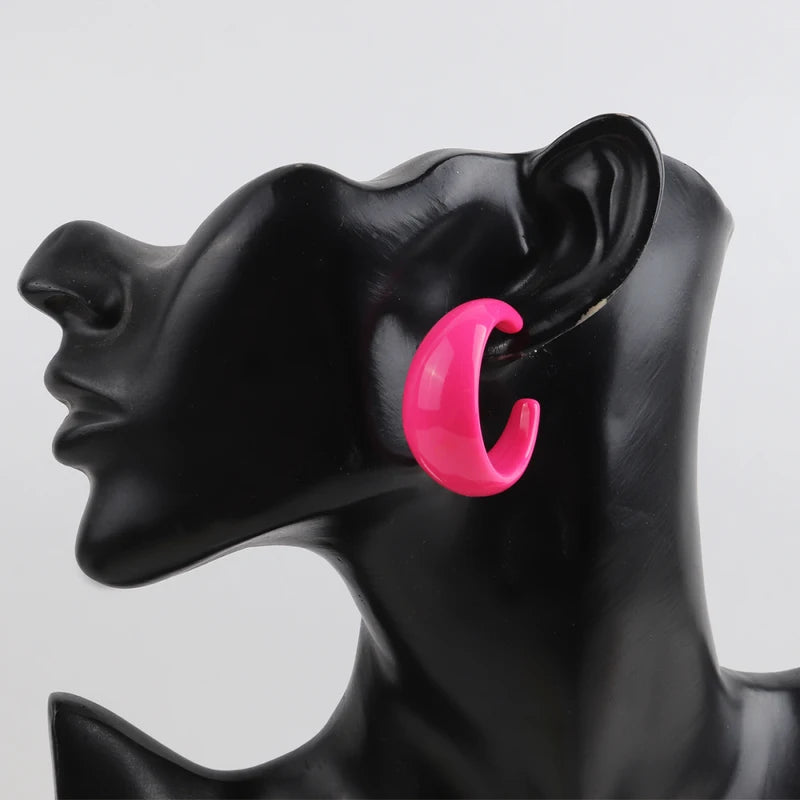 Trendy Acrylic C Shape Hoop Earrings for Women Colorful Geometric Resin Jewelry