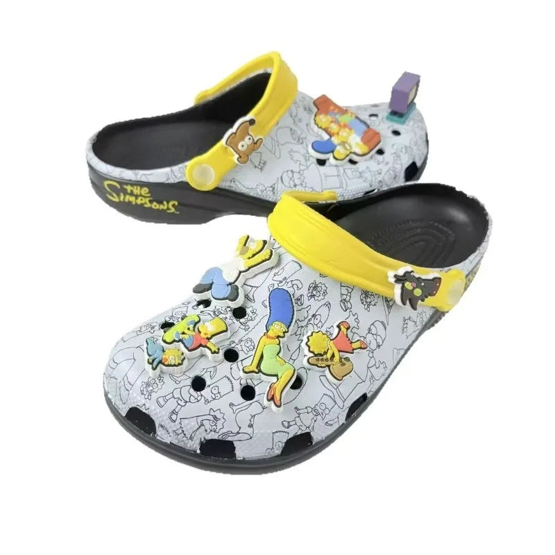Unisex Cartoon Homer Marge Lisa Flip-Flops Beach Shoes Floral Non-Slip Soft-Soled
