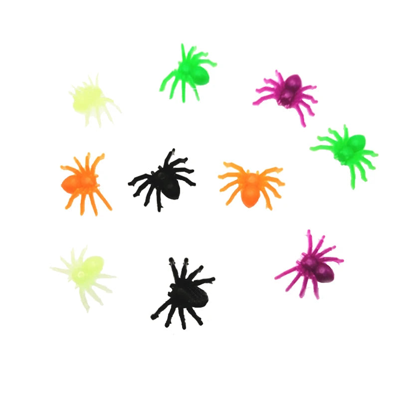 50PCS Halloween Spider Decorations Small Luminous Plastic Spiders Haunted House Decor