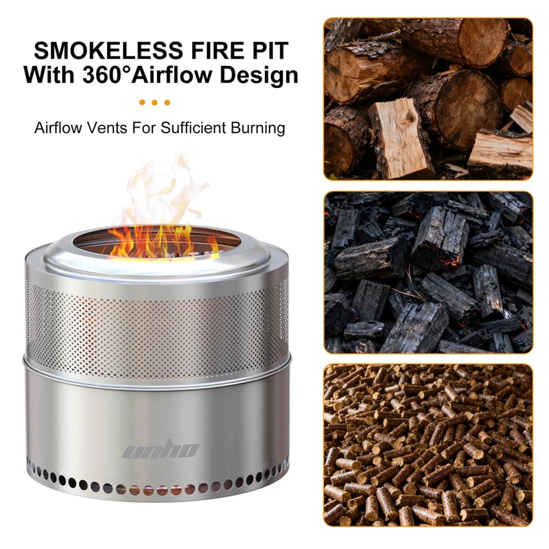 19-Inch Smokeless Fire Pit with Carry Bag - Portable Stainless Steel Camping Stove