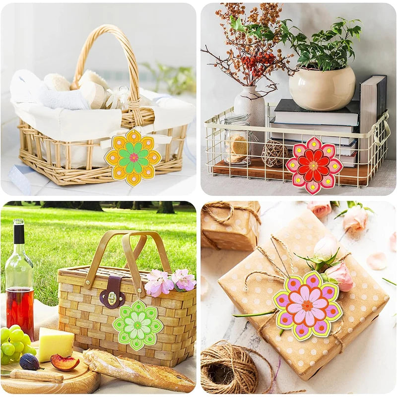 10pcs Unfinished Wooden Flower Ornaments for DIY Crafts, Christmas Hanging Decor