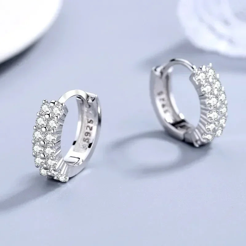 Elegant Silver Color Stainless Steel Crystal Round Hoop Earrings for Women