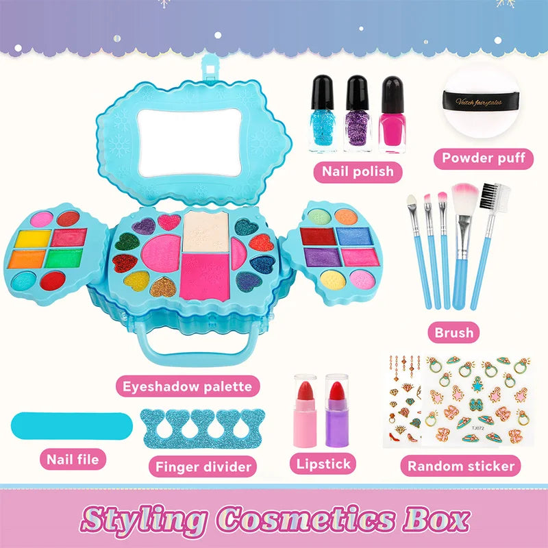 Kids Washable Makeup Kit with Snow Box & Nail Art Set - Girl Toys
