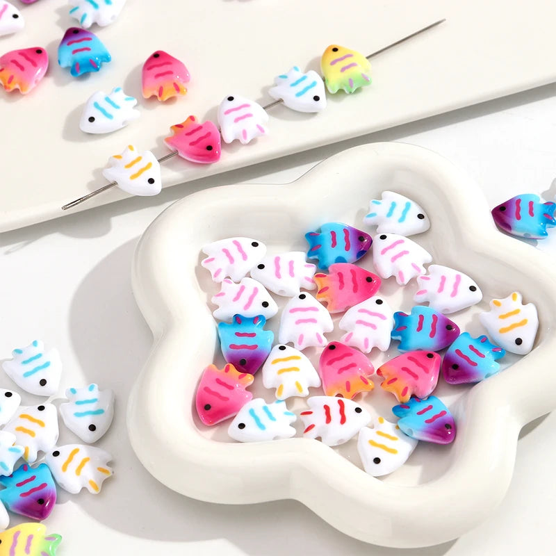 10pcs Colorful Acrylic Ocean Fish Spacer Beads for Jewelry Making & Crafts