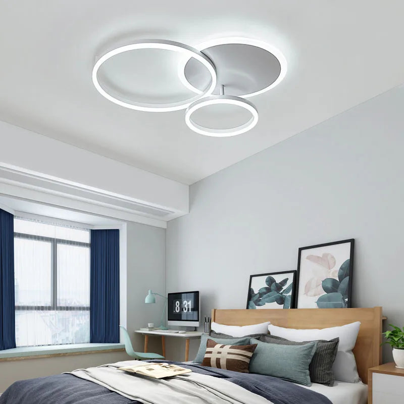 Nordic LED Circular Ceiling Chandelier - Dimmable Indoor Lighting for Living and Bedroom