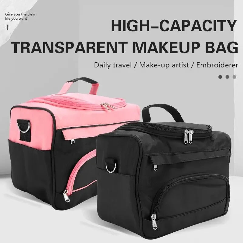 Large Capacity Waterproof Makeup Bag with Shoulder Strap for Travel & Salon Use