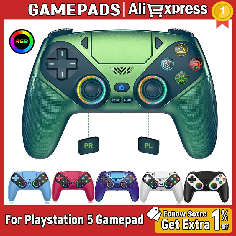 Wireless PS5 Controller with RGB Lighting, Turbo, Vibration & Custom Back Buttons