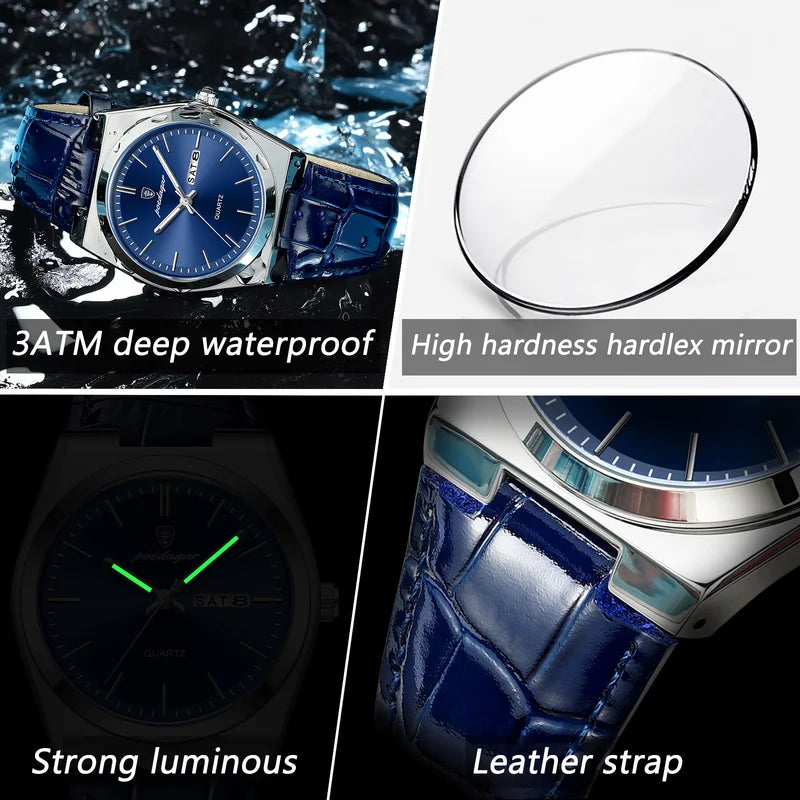 Luxury Waterproof Men’s Quartz Watch with Luminous Date Week Display - Business Style