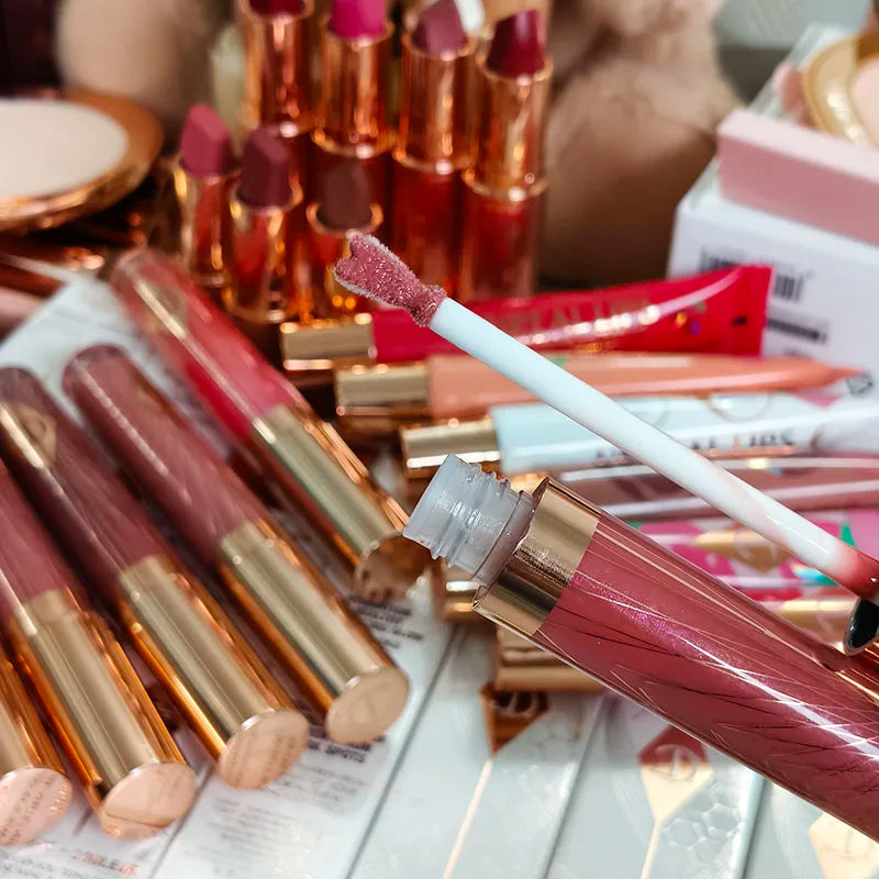 Colorful Water Powder Blusher & Lip Gloss Set - Lipstick & Eyeliner Combo