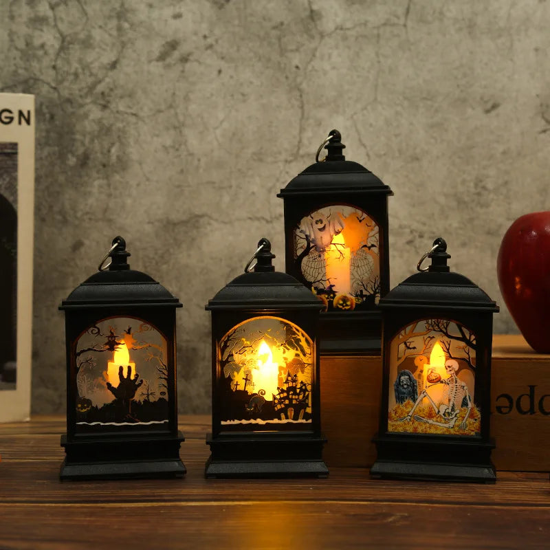 Halloween LED Lanterns - Ghost Castle, Skeleton Hand & More, Battery Operated