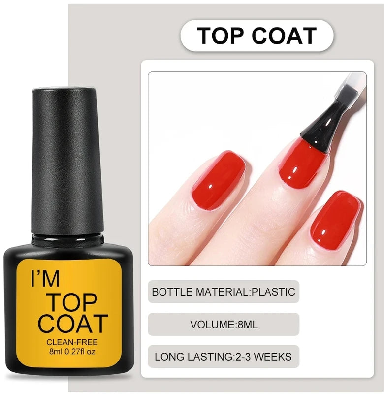Clear Gel Nail Polish Kit - Base & Top Coat Set for Semi-Permanent Manicure