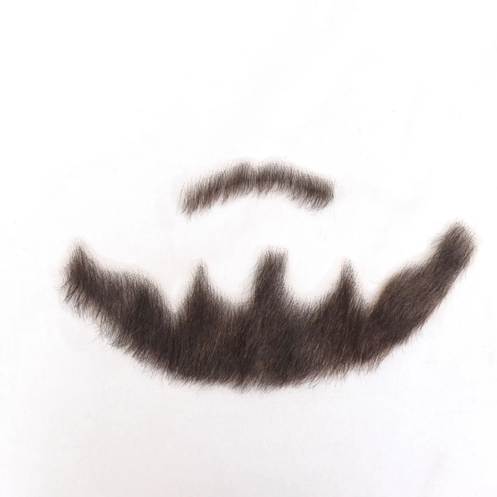Realistic Fake Beard for Men - Brown Curly Facial Hair with Lace Edge