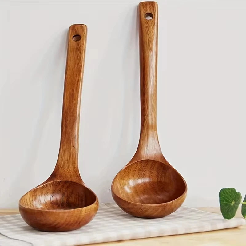 Non-Stick Wooden Cooking Spoon Set - Solid Food Safe Kitchen Utensils