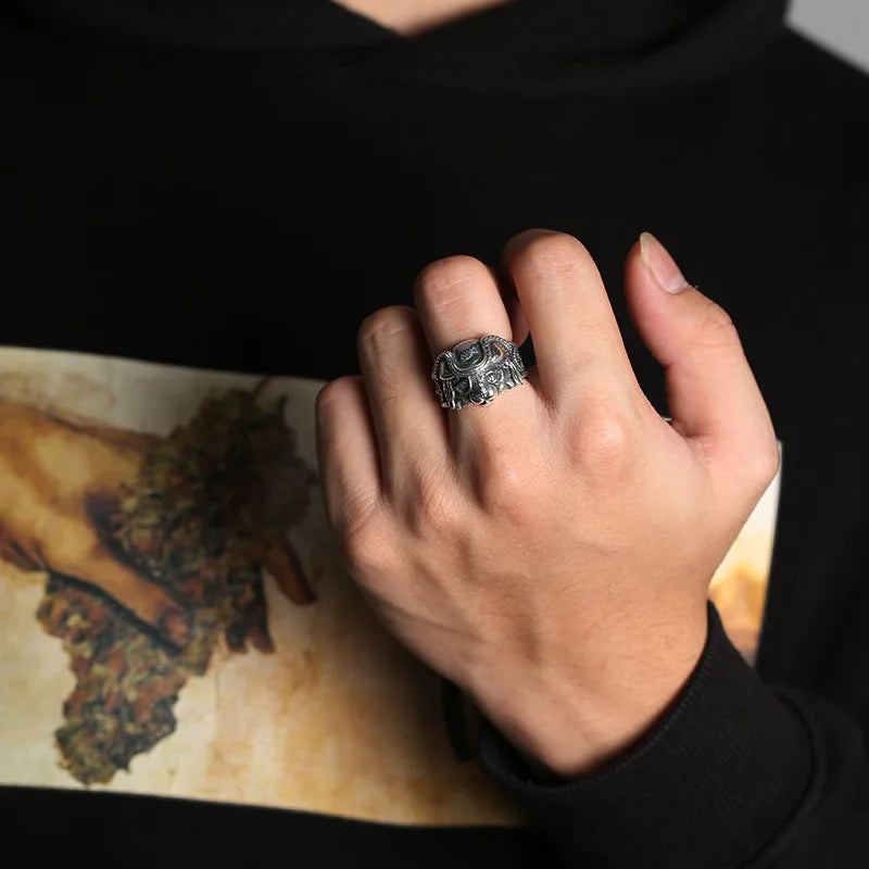 Unisex Retro Pirate Cat Ring - Silver Punk Gothic Adjustable Jewelry