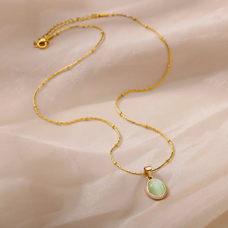Oval Opal Necklace for Women - Stainless Steel Pendant Jewelry Gift