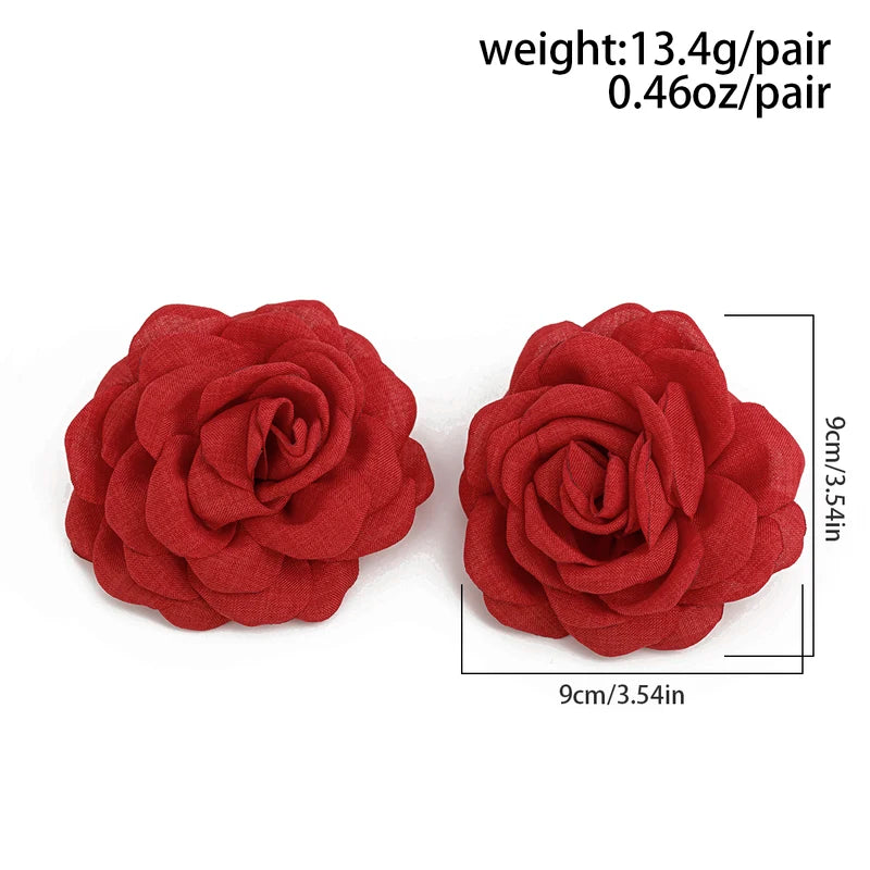 Large Rose Flower Earrings for Women - Statement Pierced Jewelry for Parties & Dinners