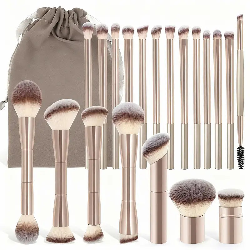 20pcs Double-Ended Makeup Brush Set for Foundation, Concealer, Blush & Eye Shadow