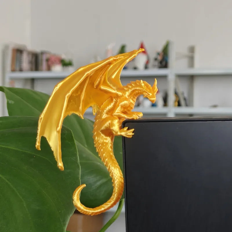 3D Printed Fantasy Dragon Monitor Edge Figurine Desk Decor Gift