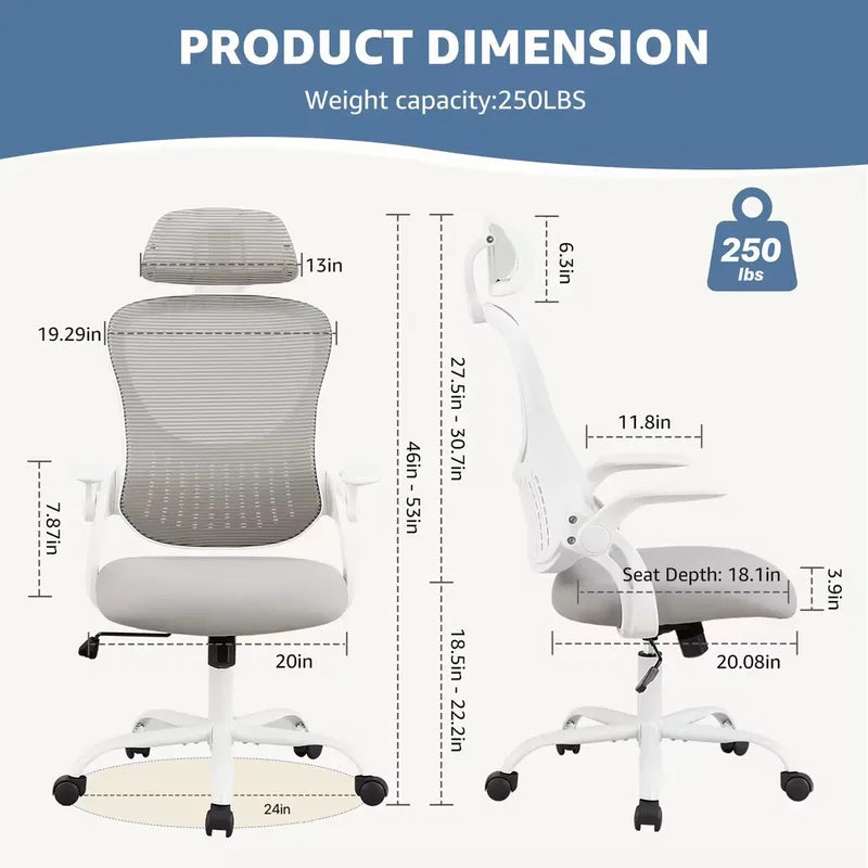 Ergonomic Mesh Office Chair with Flip-Up Arms Adjustable Headrest Lumbar Support