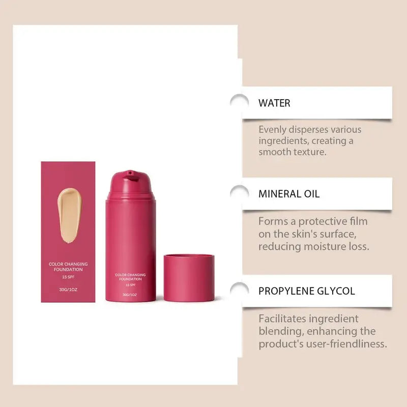 Color-Adapting Liquid Foundation with SPF 15 - Long Lasting, Lightweight, Natural Finish
